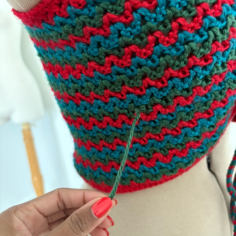 Maya Bey Crochet Handmade Crochet Halter Top Red Green Blue One Size Stretchy - Picture 8 of 13